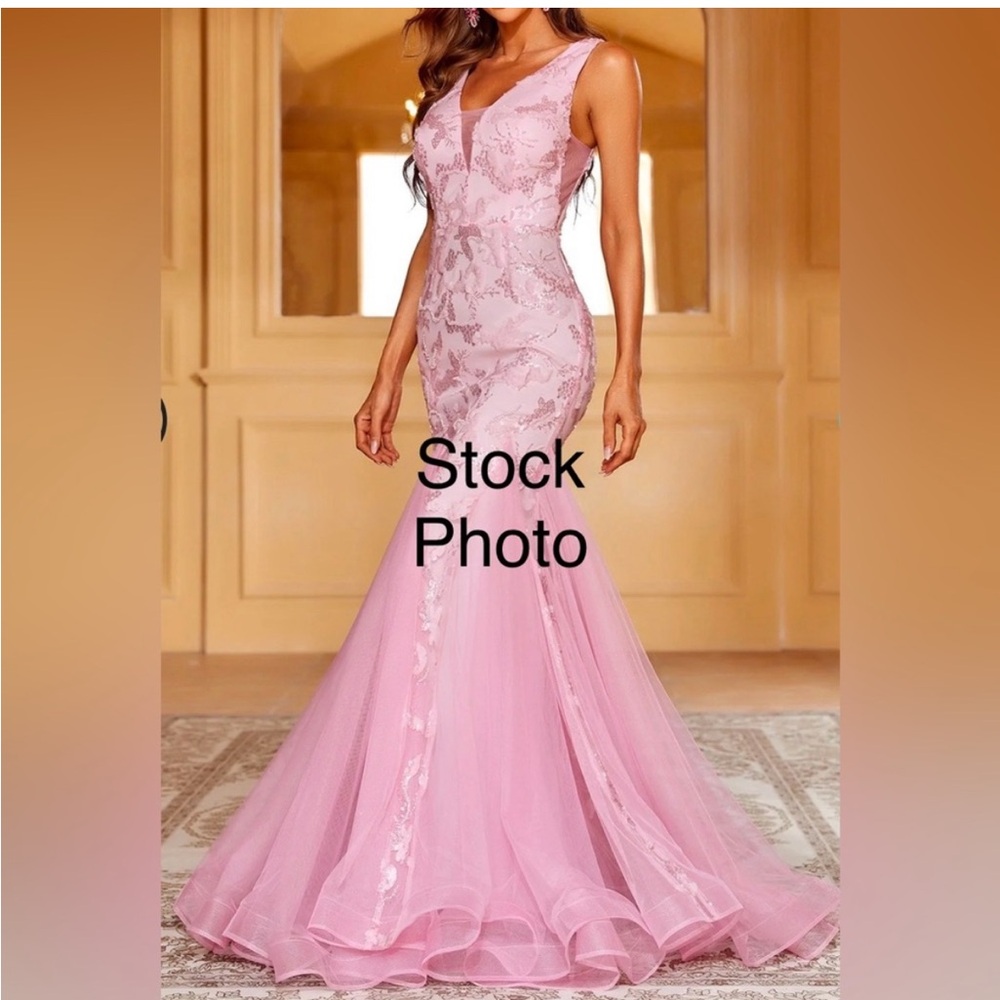 Faeriesty NWOT Light Pink Beaded Sequin Mermaid Prom Formal Dress Sz. MD